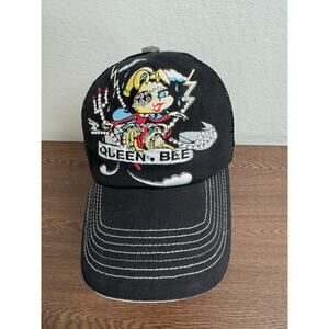FOUR FORTY FIFTY WOMENS QUEEN BEE BLACK SPARKLE RHINESTON ADJUSTABLE MESH CAP
